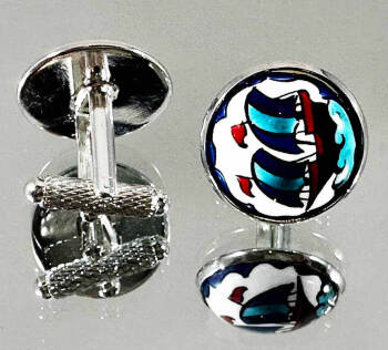 Sailor's Breeze Galleon Motif İznik Tile Cufflinks - 1