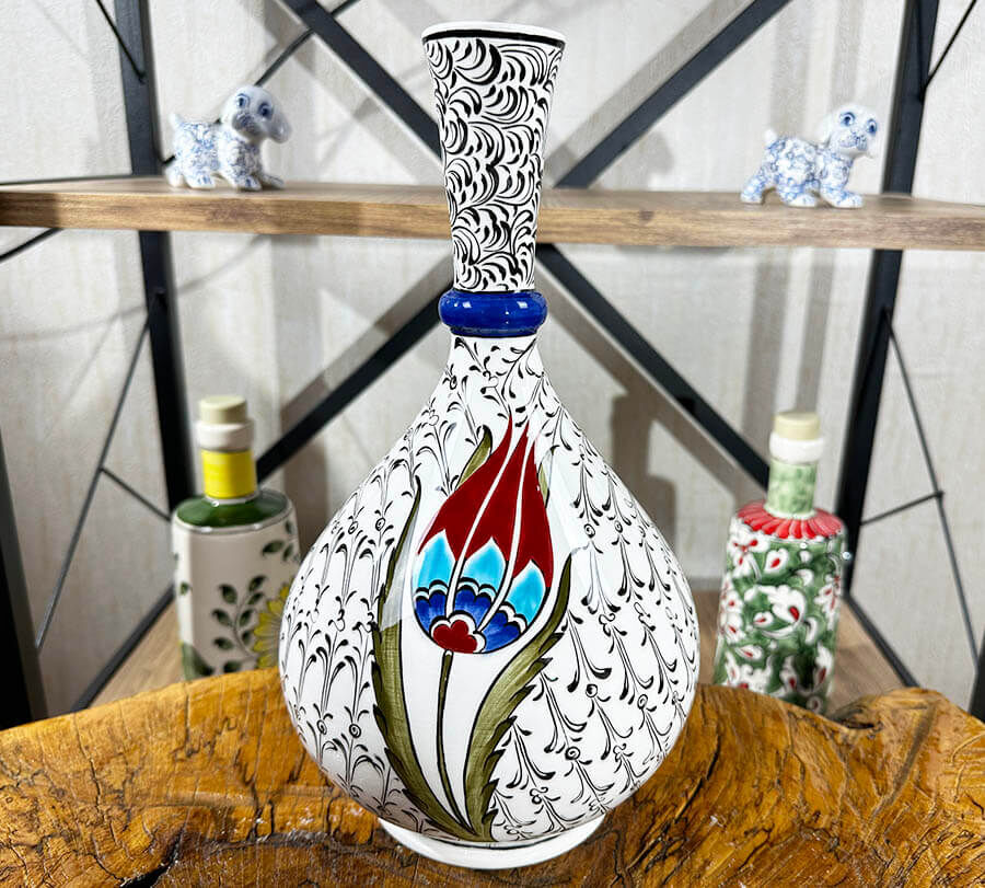 Estuary and Tulip Patterned Iznik Tear Vase - 1