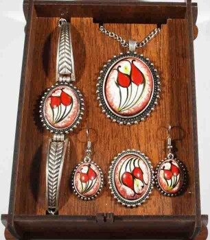 New Year's Gift Tulip Patterned Iznik Jewelry Set - 1