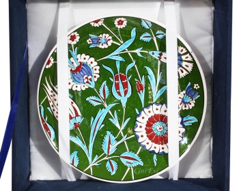 Symbol of Blessings Pomegranate Patterned Iznik Pottery Vase Plate Set - 3