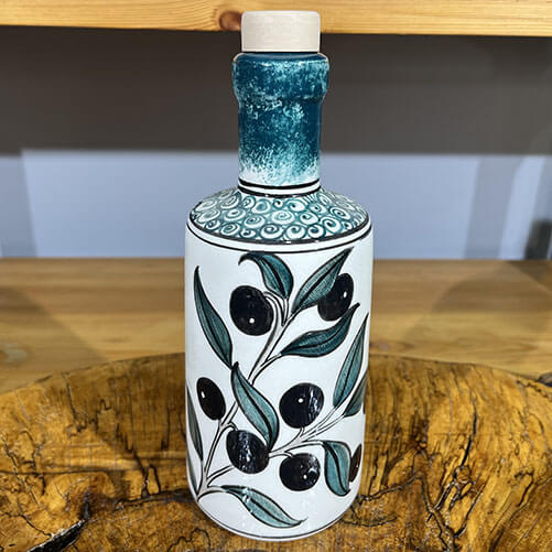 Olive Design Blue and White İznik Ceramic Olive Oil Bottle - 1