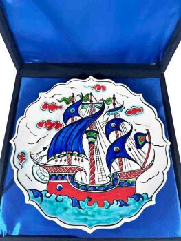 Ottoman Galleon Iznik Ceramic Plat - 3