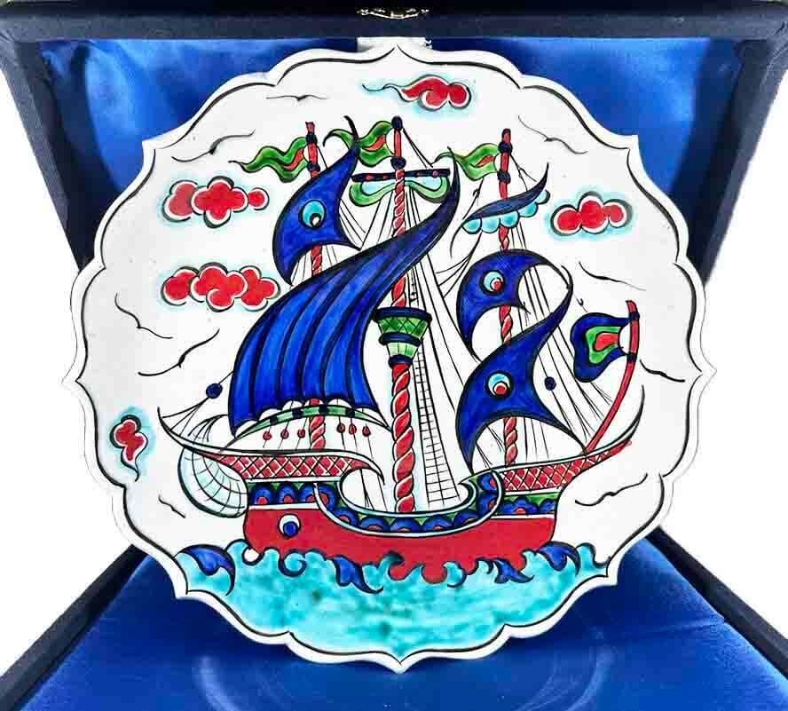 Ottoman Galleon Iznik Ceramic Plat - 1