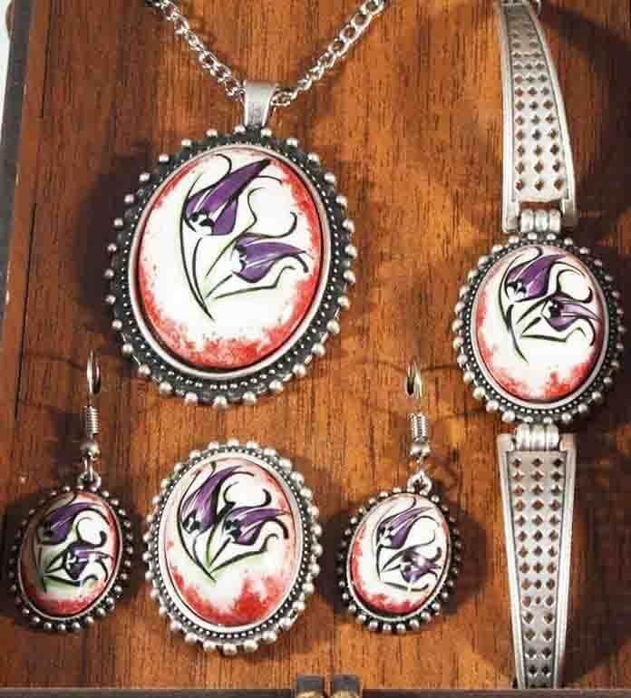 Purple Tulip Iznik Pottery Jewelry Set - 2