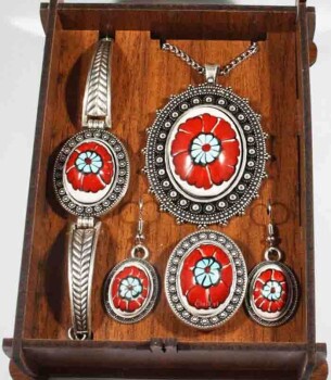 Red stone pottery jewelry set - 1