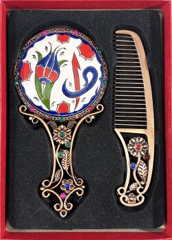 Religious Gift for Women Iznik Tile Comb and Mirror Set - 1