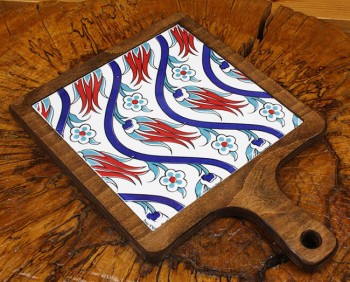 S Tulip Motif Wooden Serving Tray - 2