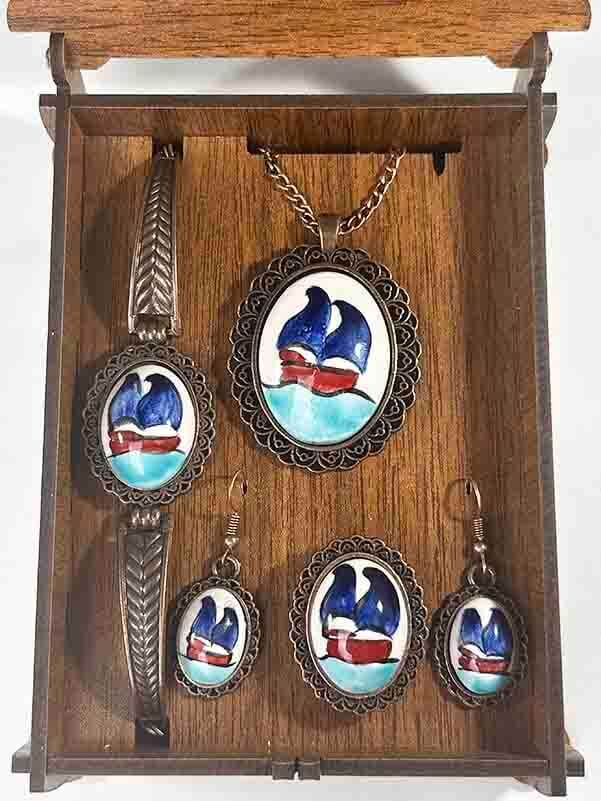 Ship Patterned Iznik Tile Jewelry Set - 2