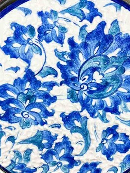 Silver Tile Plate with Blue Lotus Motif - 2