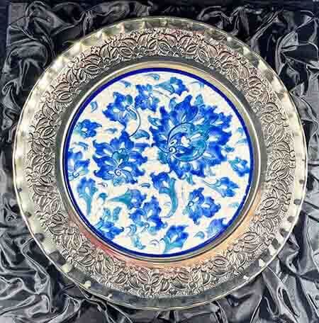 Silver Tile Plate with Blue Lotus Motif - 3