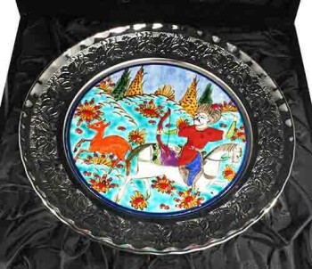 Silver tile plate with hunting scene motif - 3