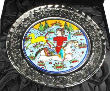 Silver tile plate with hunting scene motif - 3