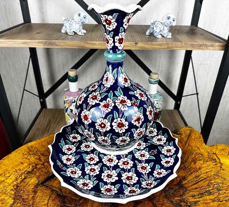 Iznik Tree of Life Patterned Vase and Plate Set - 1