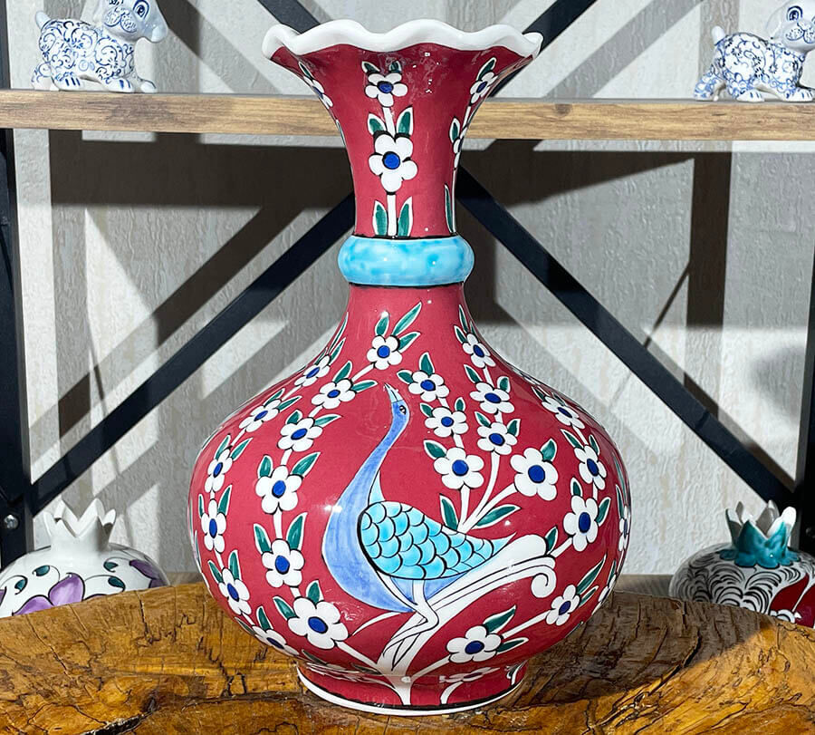 Tree of Life and Peacock Iznik Tile Vase - 1