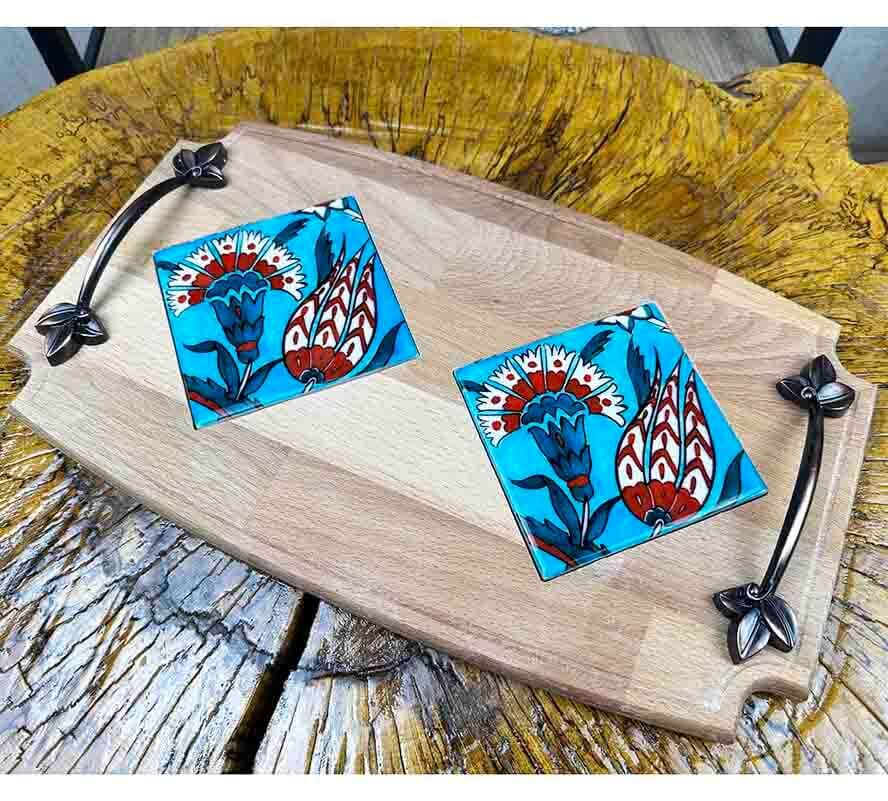 Tulip and Carnation Pattern Wooden Tray - 1