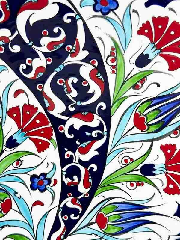 Tulip, Carnation and Rumi Pattern Iznik Tile Plate - 2