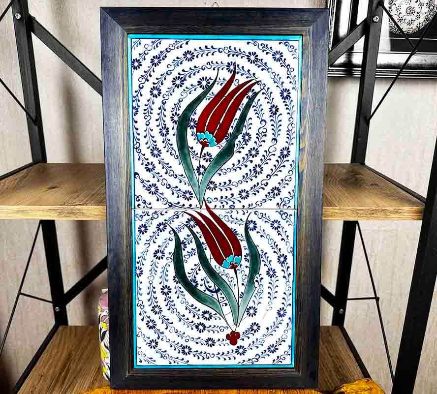 Tulip Patterned Iznik Tile Framed Board - 1