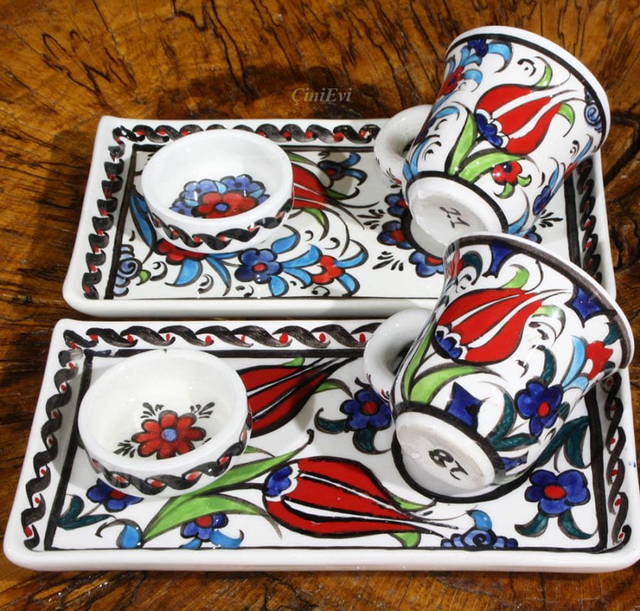 Tulip Pattern Turkish Coffee Set - 1