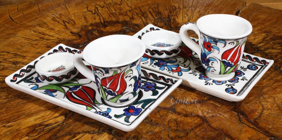 Tulip Pattern Turkish Coffee Set - 2