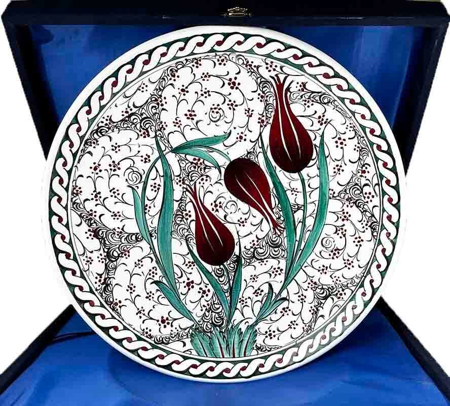 VIP Gift for Government Officials Golden Horn and Tulips Iznik Tile Plate - 1