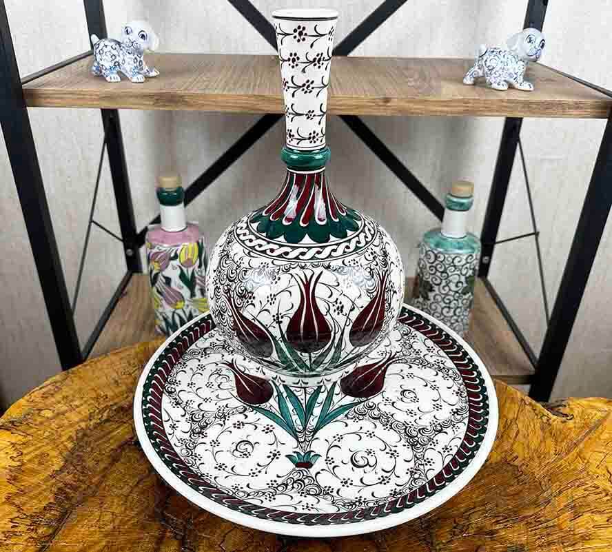 VIP Gift İznik Tile Vase and Plate Set for Foreign Customers - 1