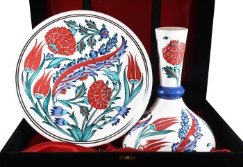 Vip Wedding Gift Iznik Ceramic Vase and Plate Set - 2