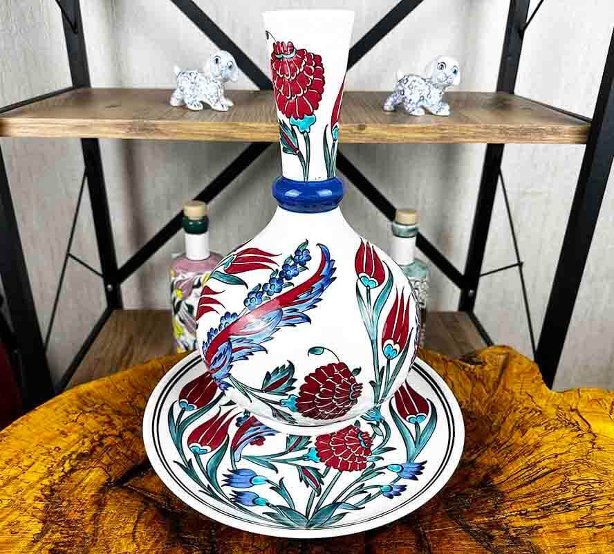 Vip Wedding Gift Iznik Ceramic Vase and Plate Set - 1