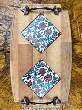 Wooden Tray with Botanical Patterns - 2