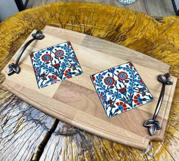 Wooden Tray with Botanical Patterns - 1