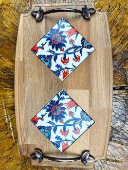 Wooden Tray with Botanical Patterns - 2