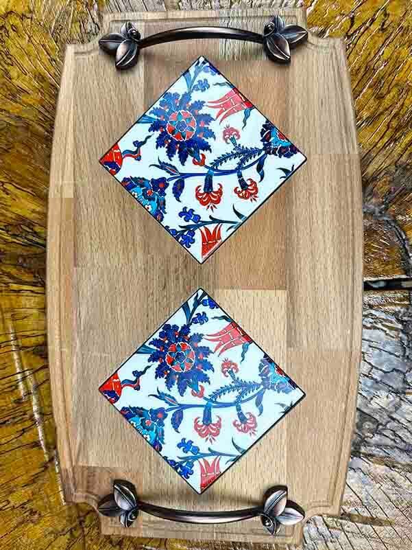 Wooden Tray with Botanical Patterns - 2