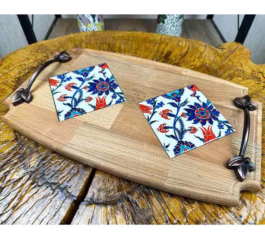 Wooden Tray with Botanical Patterns - 1