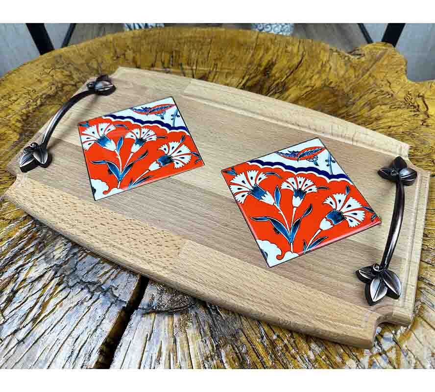 Wooden Tray with Carnation Motif - 1