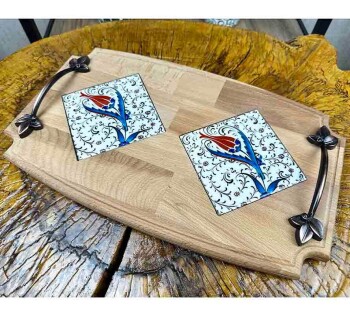 Wooden Tray with Elegant Tulips - 1