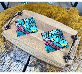 Wooden Tray with Geometric Design - 1