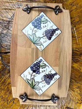 Wooden Tray with Grape Cluster Motif - 2