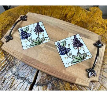 Wooden Tray with Grape Cluster Motif - 1