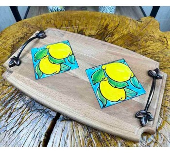 Wooden Tray with Lemon Design - 1