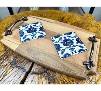 Wooden Tray with Lotus Design - 1