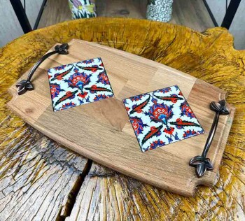 Wooden Tray with Lotus Flower Design - 1