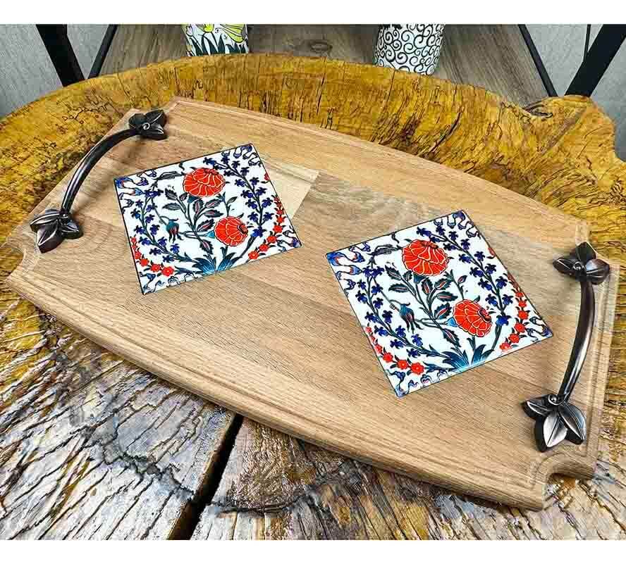 Wooden Tray with Pomegranate Design - 1