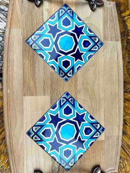  Wooden Tray with Seljuk Star Design - 2