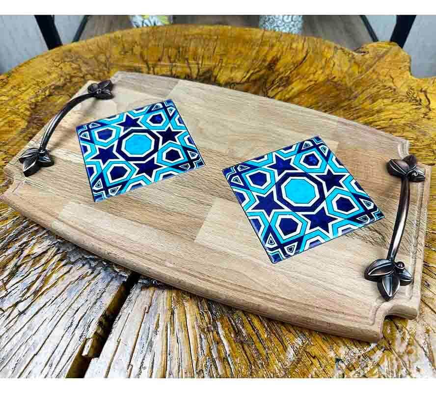  Wooden Tray with Seljuk Star Design - 1