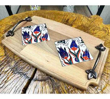 Wooden Tray with Three Tulip Design - 1