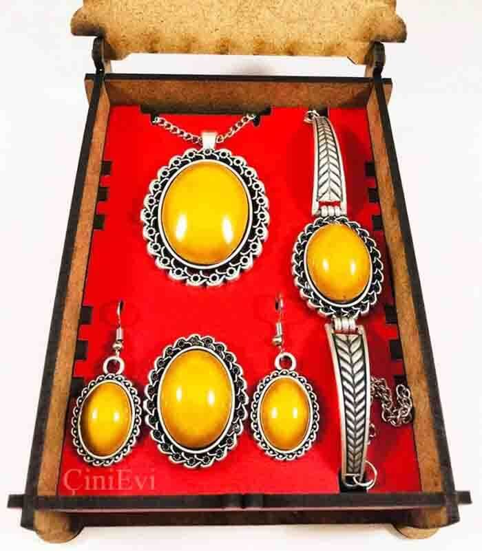 Yellow stone modern jewelry set - 1