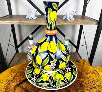 Zitrone gemusterte 30 cm Iznik-Vase und 30 cm Fliesenplatte - 1